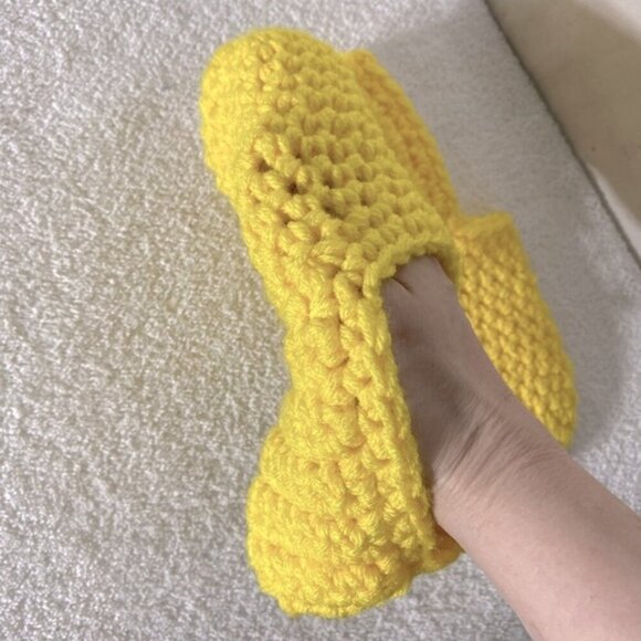 Vintage Handmade Yellow Crochet Knit Slip On Slippers - Picture 3 of 9